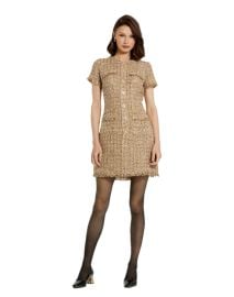 Mac Duggal Boucle Short Sleeve Button Down Mini Dress With Pockets at Nordstrom