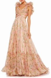 Mac Duggal Floral Chiffon Cutout Ballgown at Nordstrom