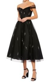 Mac Duggal Off the Shoulder Beaded Chiffon Midi Dress at Nordstrom