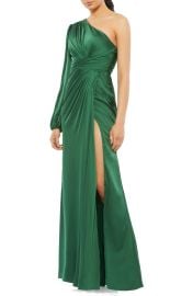 Mac Duggal One-Shoulder Ruched Satin Gown in Emerald  at Nordstrom