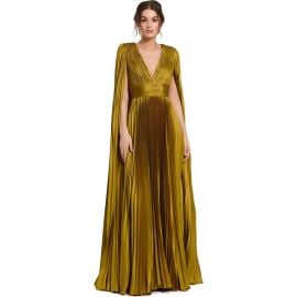 Mac Duggal Pleated Charmeuse V Neck Gown With Cape at Nordstrom
