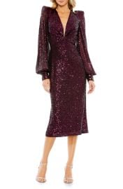 Mac Duggal Sequin Puff Sleeve Midi Dress at Nordstrom