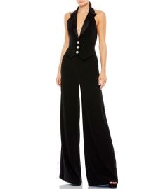 Mac Duggal Sleeveless Deep V-Neck Wide Leg Low Back Detail Tuxedo Jumpsuit Dillardx27s at Dillards