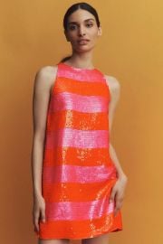 Mac Duggal Sleeveless Sequin Striped Mini Dress at Anthropologie