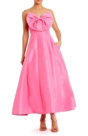 Mac Duggal Strapless A Line Tea Length Statement Bow Midi Dress at Nordstrom
