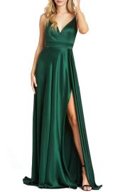 Mac Duggal Strappy Back Satin Gown in Bottle Green Size 12 at Nordstrom