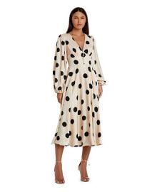 Mac Duggal Women39s Polka Dot Charmeuse Long Sleeve V Neck Midi Dress - Macy39s at Macys