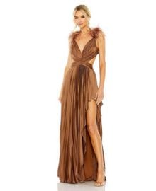 Mac Duggal Womens Ieena Pleated Feather Cap Sleeve Open Back Gown - Macys at Macys