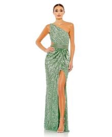 Mac Duggal Womens Sequined One Shoulder Draped Lace Up Gown - Macys at Macys