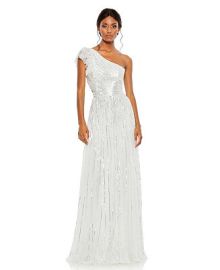 Mac Duggal Womens Sequined One Shoulder Flutter Sleeve A Line Gown - Macys at Macys