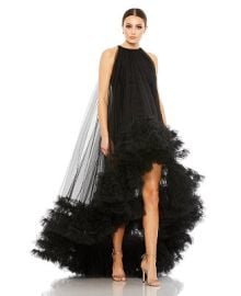 Mac Duggal Womens Tulle High Neck Sleeveless Ruffled Hem Hi-Lo Gown - Macys at Macys