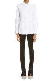 Mach Mach Crystal Bow Cotton Button-Up Shirt at Nordstrom