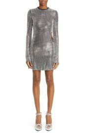 Mach Mach Cutout Long Sleeve Crystal Mesh Minidress at Nordstrom