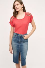 Macrame Sleeve Tee in Red at Anthropologie