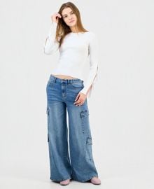 Madden Girl Juniorsx27 High-Rise Embellished Cargo Jeans - Macyx27s at Macys