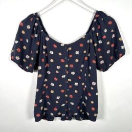 Madewell Ember Floral Button Down Blouse Top Sz S Smocked Back Navy Blue eBay at eBay