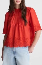 Madewell Embroidered Pintuck High Neck Cotton Voile Top at Nordstrom