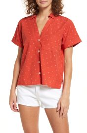 Madewell Floral Jacquard V-Neck Pocket Shirt in Fresh Chili  at Nordstrom