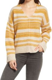 Madewell Juniper Space Dye Stripe Ribbed Sweater in Hthr Beige (Stripe) at Nordstrom  at Nordstrom