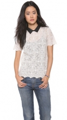 Madewell Lace Tee with Faux Leather Collar at Shopbop