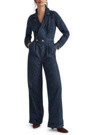 Madewell Long Sleeve Tailored Straight Leg Denim Jumpsuit at Nordstrom