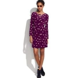 Madewell Size 6 Silk Round Neck Cinched Waist Purple Star Wrap Tulip Hem Dress at Poshmark