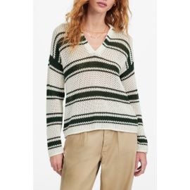 Madewell Stripe Johnny Collar Open Stitch Sweater at Nordstrom