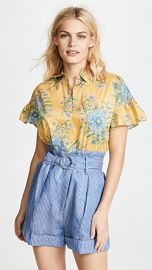 Madewell Yellow Van Gogh Floral Printed Ruffle Sleeve Shirt at Shopbop