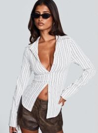 Madlin Long Sleeve Top Beige Stripe at Princess Polly