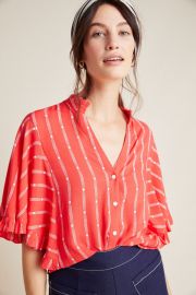 Maeve Aveiro Flutter Sleeved Buttondown at Anthropologie