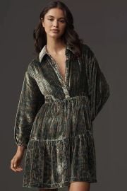 Maeve Bettina Velvet Tiered Mini Shirtdress at Anthropologie