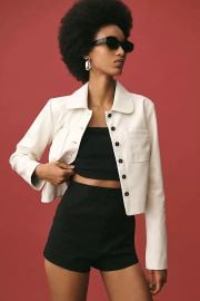 Maeve Faux Leather Collared Crop Jacket at Anthropologie