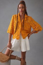 Maeve Lace Half Sleeve Buttondown Shirt at Anthropologie