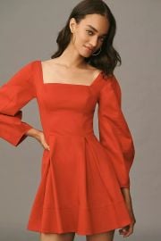 Maeve Long Sleeve Square Neck Pleated Mini Dress at Anthropologie