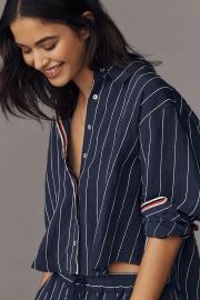 Maeve Pinstripe Silken Buttondown Crop Top at Anthropologie
