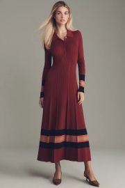 Maeve Pleated Long Sleeve Midi Sweater Dress at Anthropologie