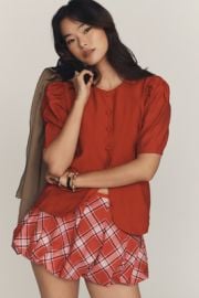 Maeve Puff Sleeve Button Front Top2 at Anthropologie