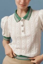 Maeve Puff Sleeve Lace Polo Top at Anthropologie