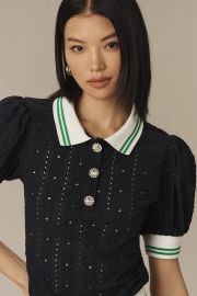Maeve Puff Sleeve Lace Polo Top at Anthropologie