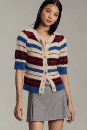 Maeve Short Sleeve Fuzzy Cardigan Sweater at Anthropologie