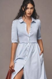 Maeve Short Sleeve Smocked Midi Shirt Dress at Anthropologie