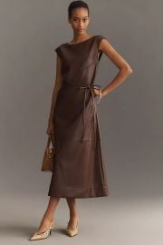 Maeve Sleeveless Faux Leather Wrap Midi Dress at Anthropologie