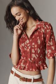 Maeve Smocked Button Front Top at Anthropologie