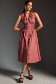 Maeve Smocked-Waist Zip-Up Shirt Dress at Anthropologie