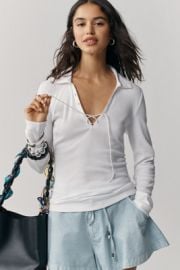Maeve Tie Front Long Sleeve Top2 at Anthropologie