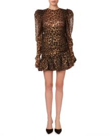 Magda Butrym Borneo Gathered Animal-Print Flounce Mini Dress at Neiman Marcus