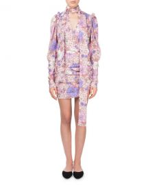 Magda Butrym Kartagena Long-Sleeve Floral-Print Ruched Silk Dress at Neiman Marcus