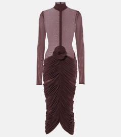 Magda Butrym Long Sleeve Sheer Midi Dress iin Burgundy at Mytheresa