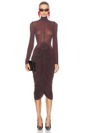 Magda Butrym Long Sleeve Sheer Midi Dress in Burgundy FWRD at FWRD