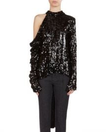 Magda Butrym Oxford Sequined Cold-Shoulder Top at Neiman Marcus